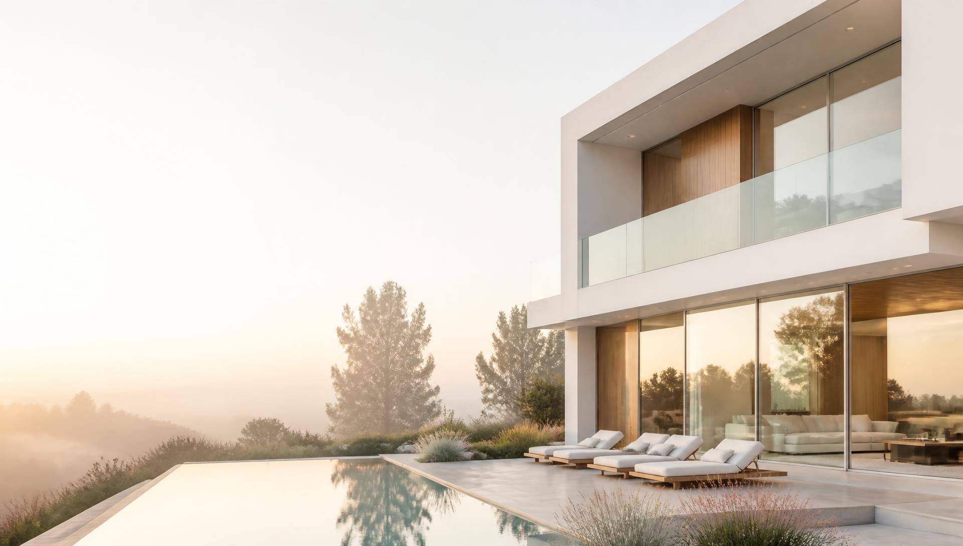 Villa contemporaine lumineuse au lever du jour