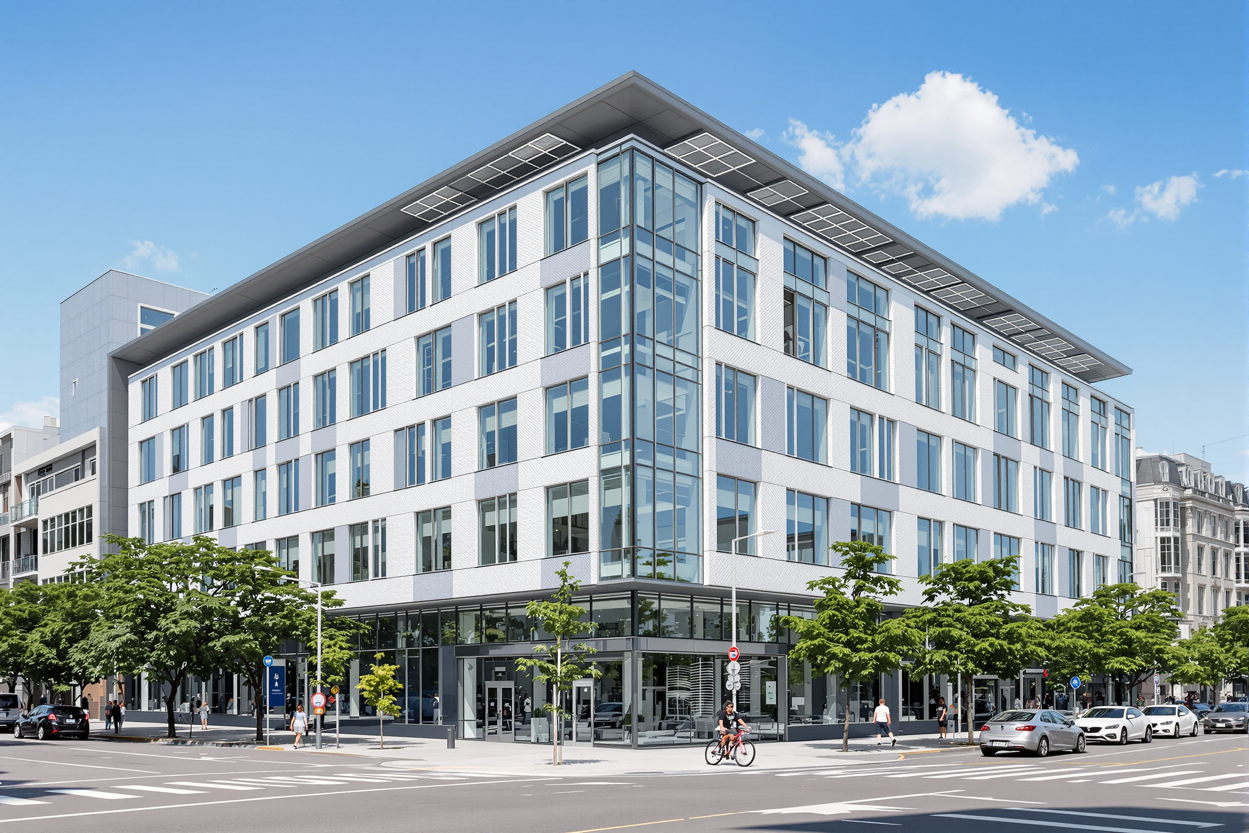 Bâtiment moderne avec isolation thermique et panneaux solaires