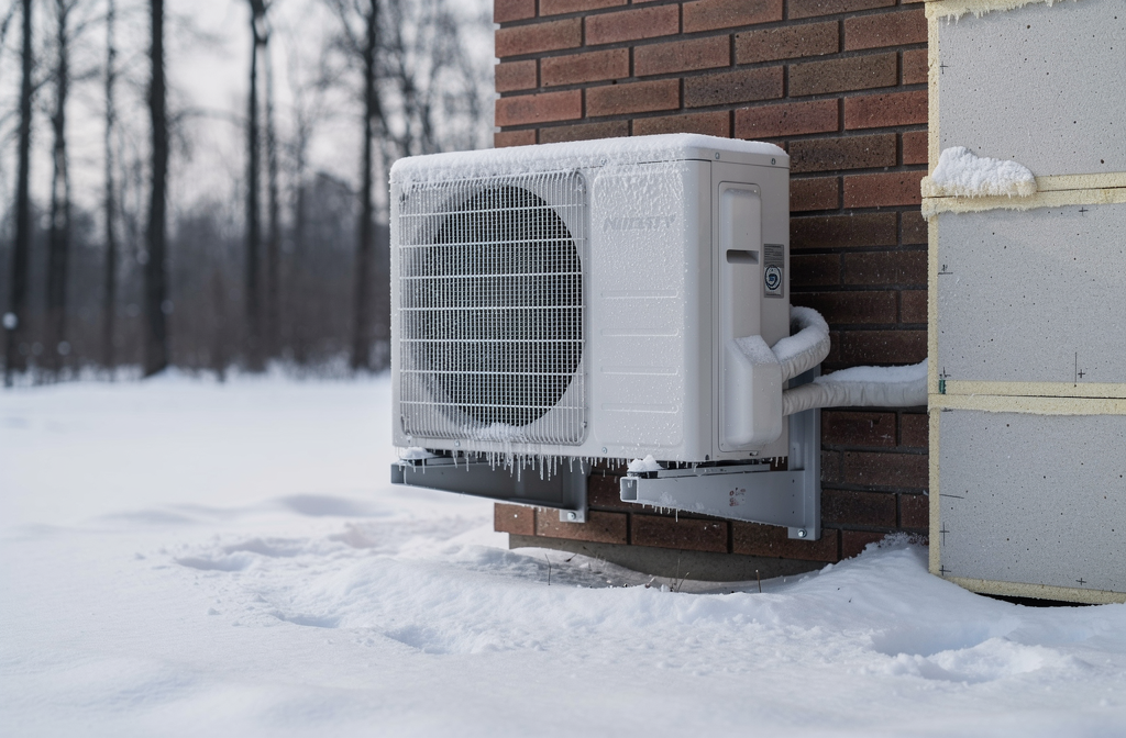 Unité extérieure pompe à chaleur en hiver