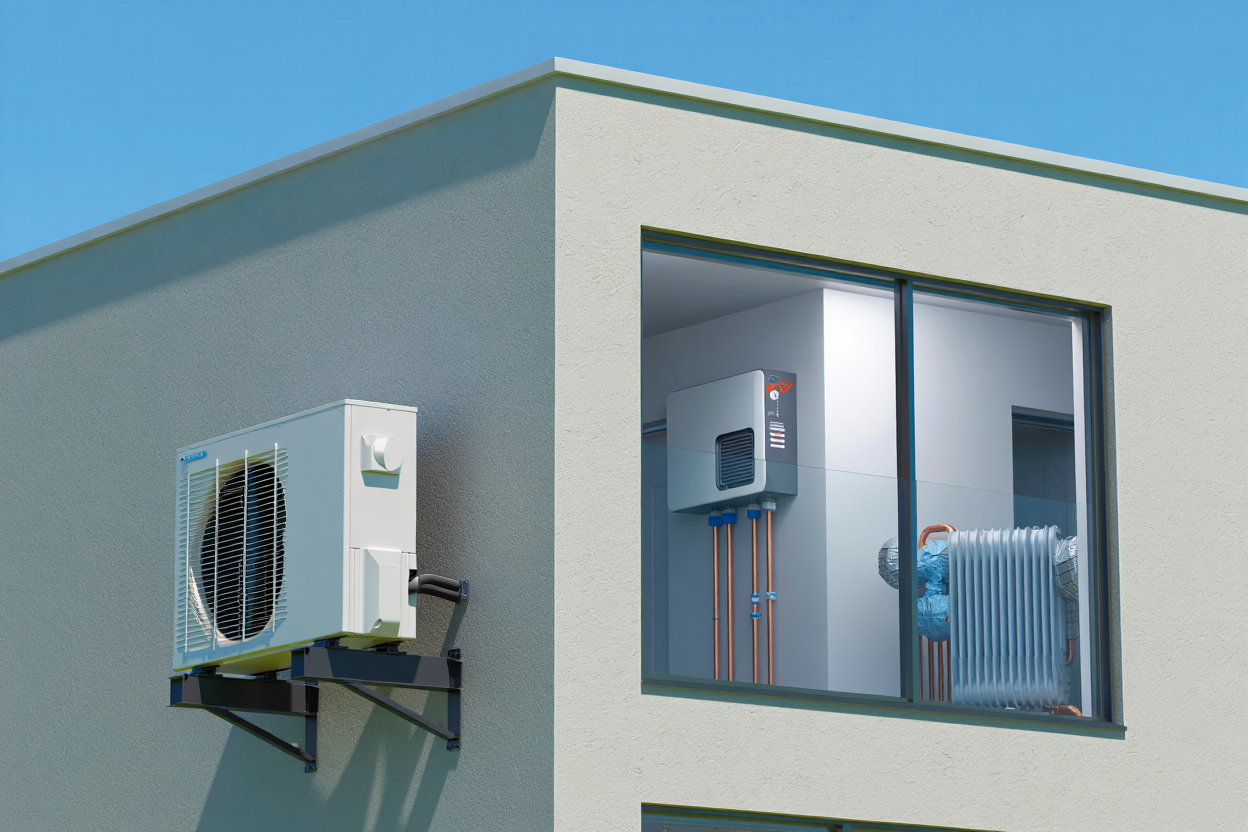 Installation pompe à chaleur et radiateur réversible