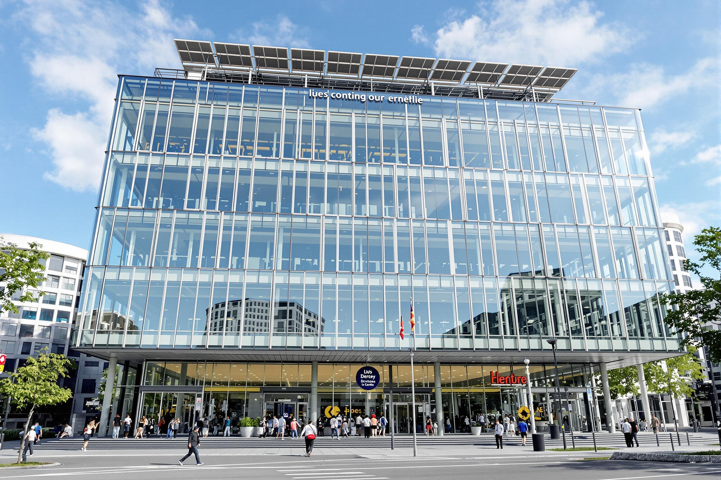 Immeuble de bureaux tertiaire doté de panneaux solaires en ville