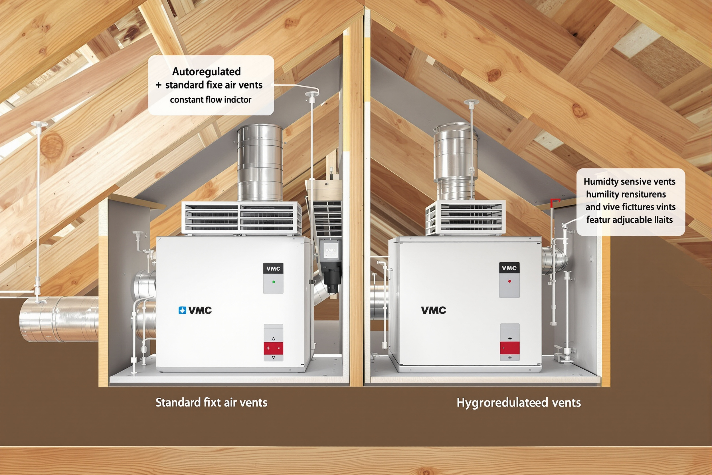 Comparaison visuelle entre vmc autoréglable et hygroréglable