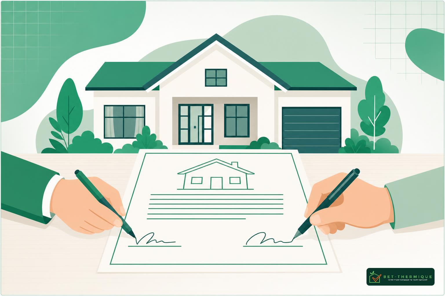 Deux mains dessinent les plans d’une petite maison neuve sur une table, avec un bâtiment moderne en arrière-plan.