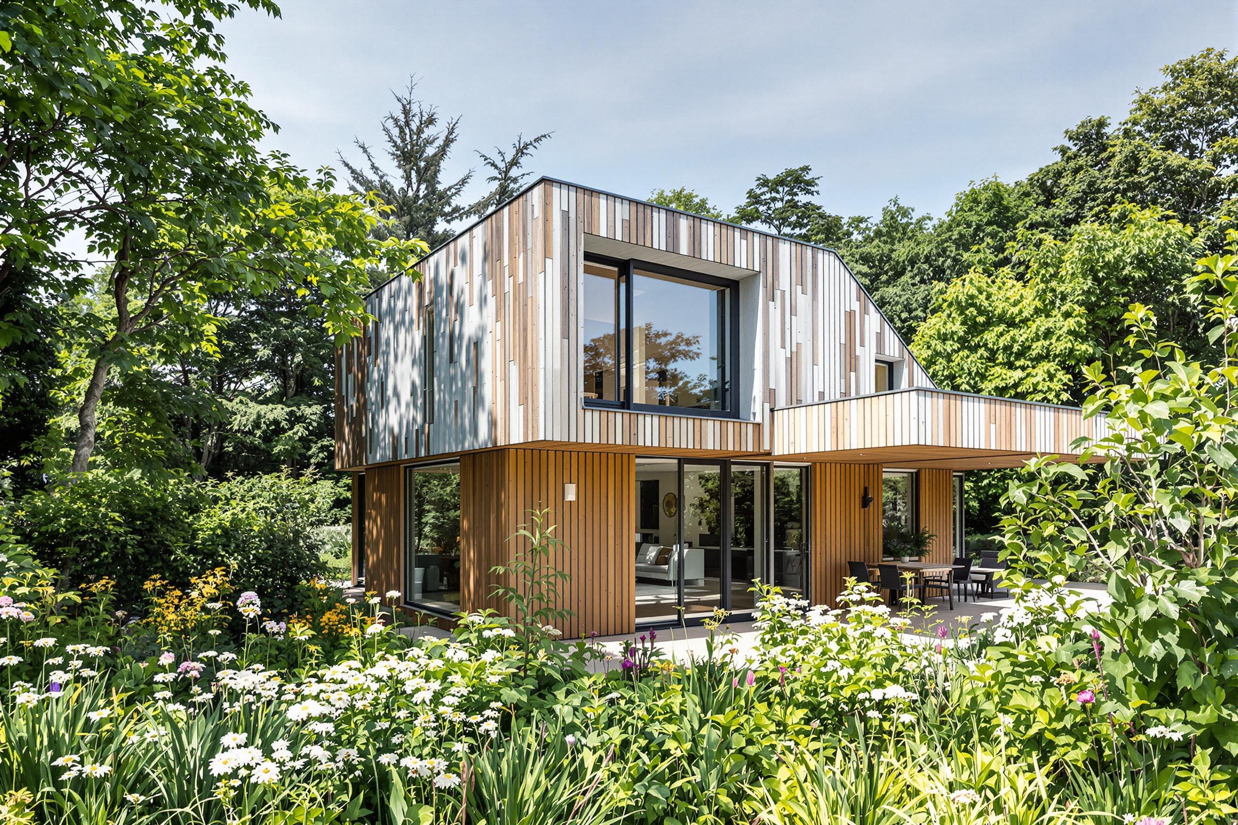 Maison passive contemporaine intégrée dans un environnement verdoyant