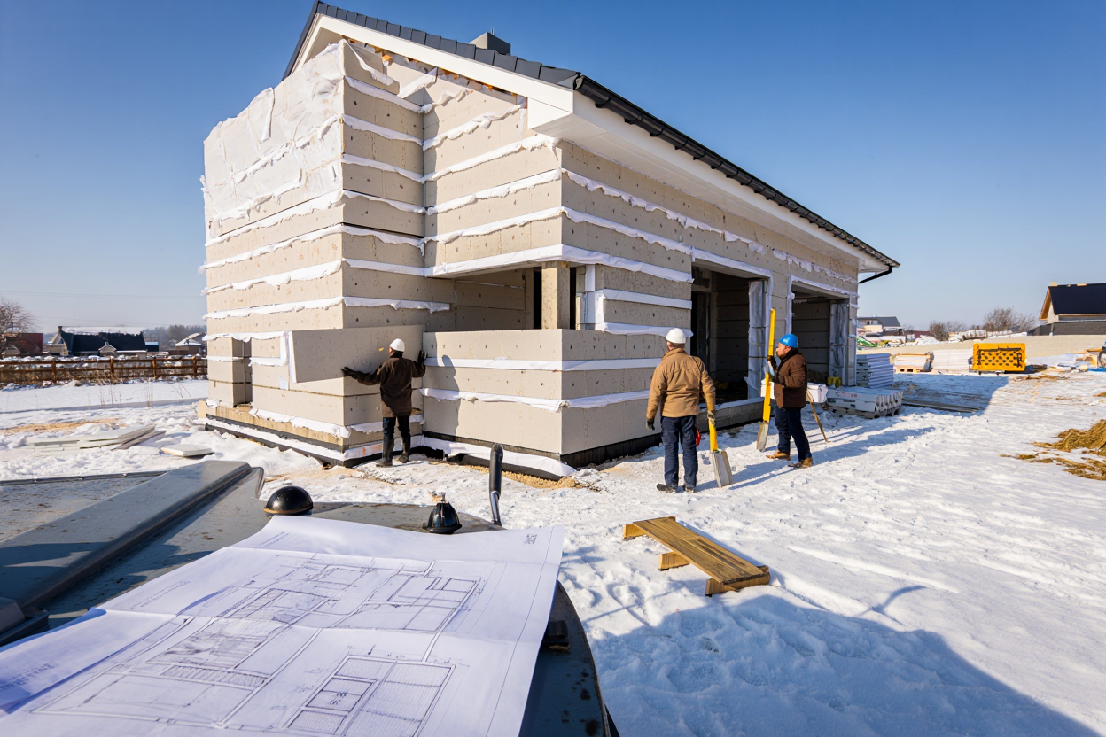 Construction neuve avec isolation thermique en hiver