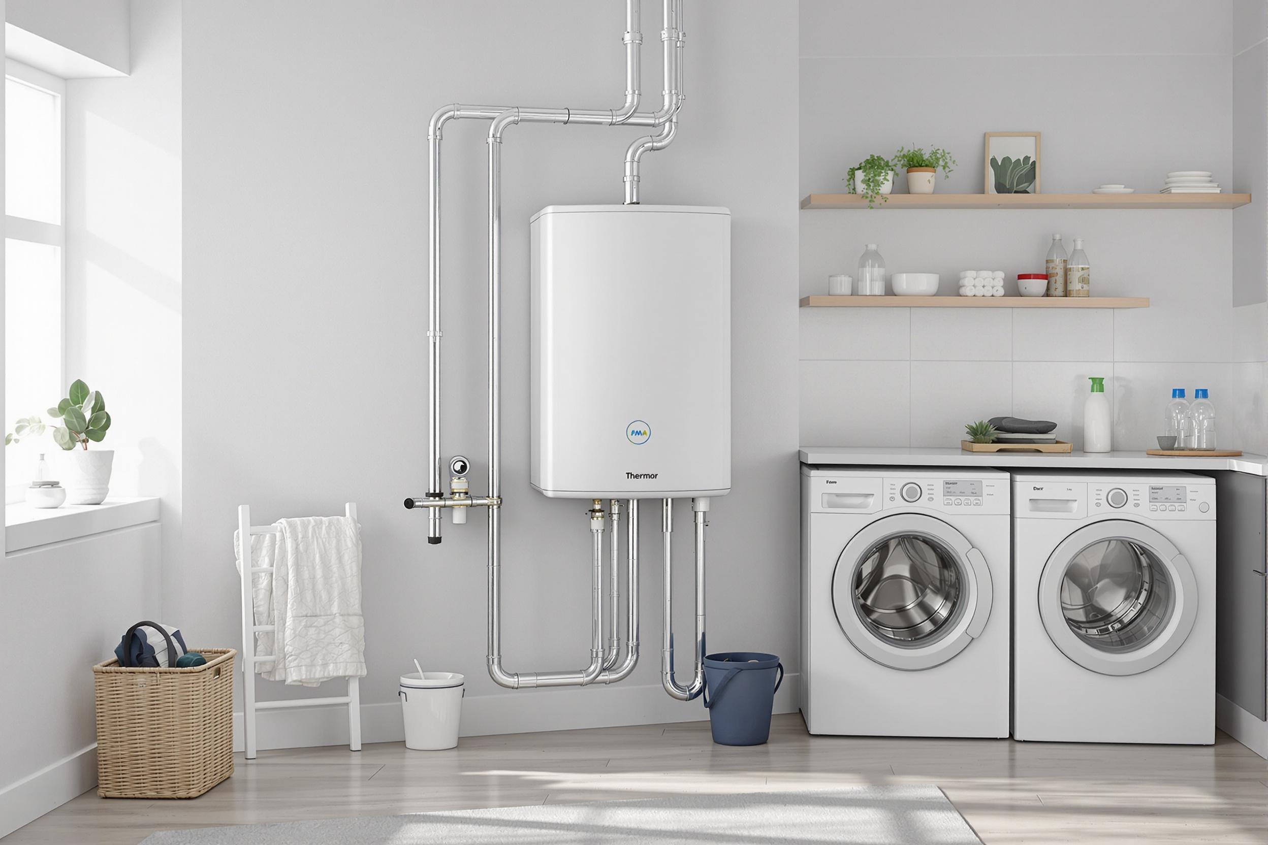 Chauffe-eau thermodynamique Thermor Aeromax 5 200 l installé dans une buanderie moderne